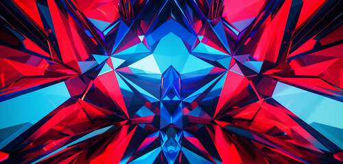 **: Sharp geometric elements on radiant red-blue, crafting a hypnotic visual melody. - obrazy, fototapety, plakaty