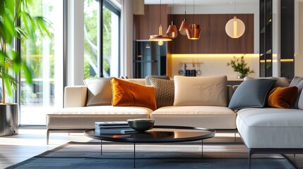 Close up on trendy modern living room