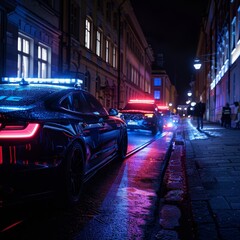a police car on the street at night