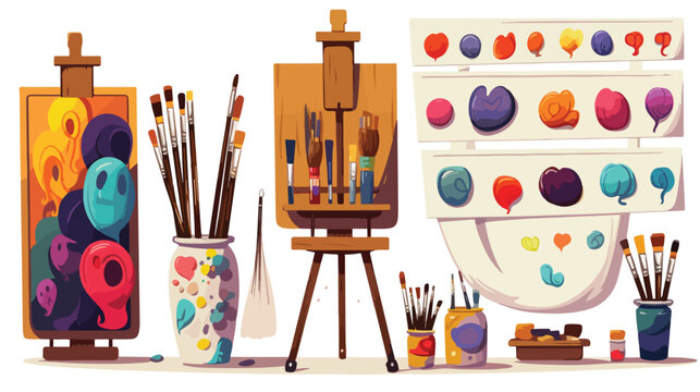 Tools for artists cartoon illustration set. Paintbr