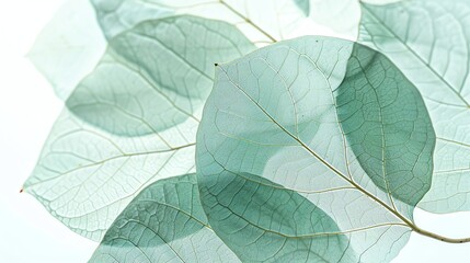 A closeup of transparent aspen Leaf with light, dews, blur background, wallpaper, high quality, aspect ratio 3:1