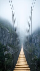 Obraz premium The bridge over the abyss in the fog.
