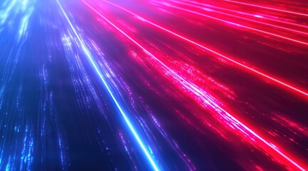 Neon light blurred fluorescent lines in red and blue background - obrazy, fototapety, plakaty