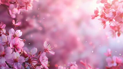 A pink background with cherry blossoms in the foreground