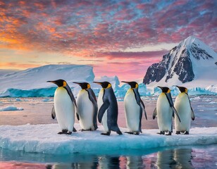 Kaiserpingunine im Sonnenuntergang