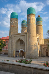 View of the Chor Minor Mosque in the early morning. Bukhara, Uzbekistan