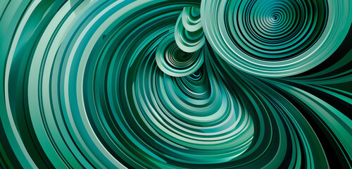 Abstract emerald green stripes intertwining with geometric circles, creating a visually dynamic and modern wallpaper.