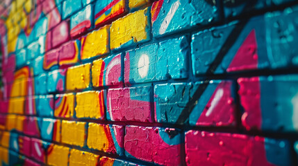 A colorful wall with graffiti on it