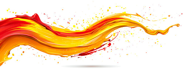 Abstract red and yellow splash acrylic brush stroke oil paint smear line on white background. generative ai