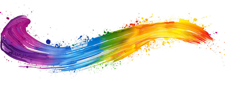 Abstract splash acrylic rainbow colorfull brush stroke oil paint smear line on white background. generative ai