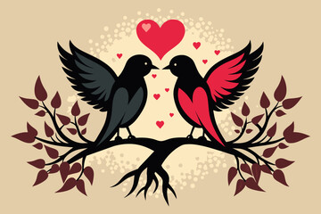 Naklejka premium love birds silhouette vector illustration