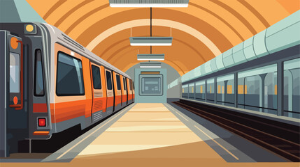 Train on subway station. Underground city metro rai - obrazy, fototapety, plakaty