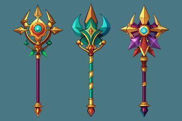 3-magical staffs separated fantasy game style