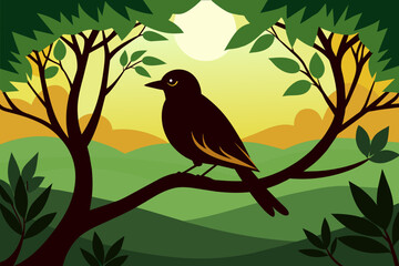 Fototapeta premium A silhouette bird siting in the tree vector style