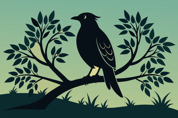 A silhouette bird siting in the tree vector style