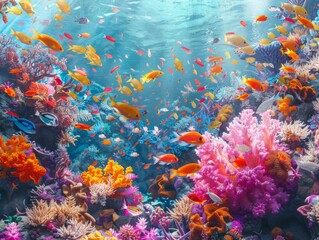 Fototapeta na wymiar A Vibrant Underwater Coral Reef TeemingColorful Marine Life