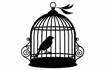 bird cage black silhouette vector on white background