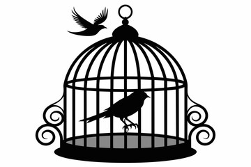 bird cage black silhouette vector on white background
