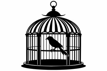 bird cage black silhouette vector on white background