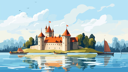 Trakai castle .. 2d flat cartoon vactor illustration