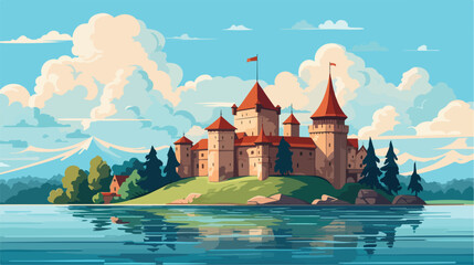 Trakai castle .. 2d flat cartoon vactor illustration