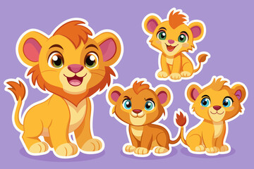set of stickers with cute ion cubs funny icons