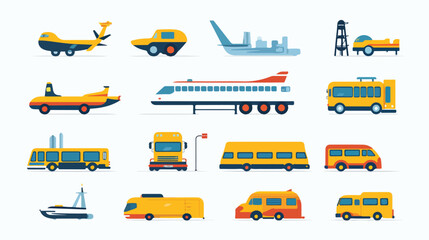 Transport icons set. Auto bus train ship plane and