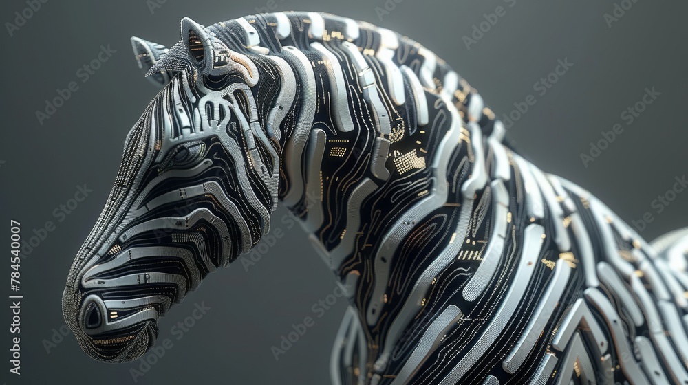 Poster element of futuristic technology in the form of an electric horse, combining an electric board with 