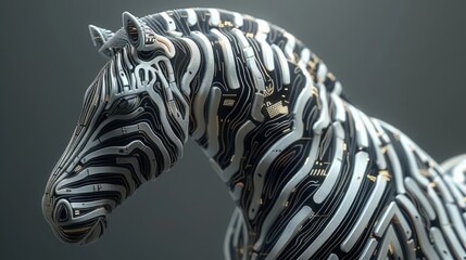 Naklejka premium Element of futuristic technology in the form of an electric horse, combining an electric board with the shape of the head of a zebra.