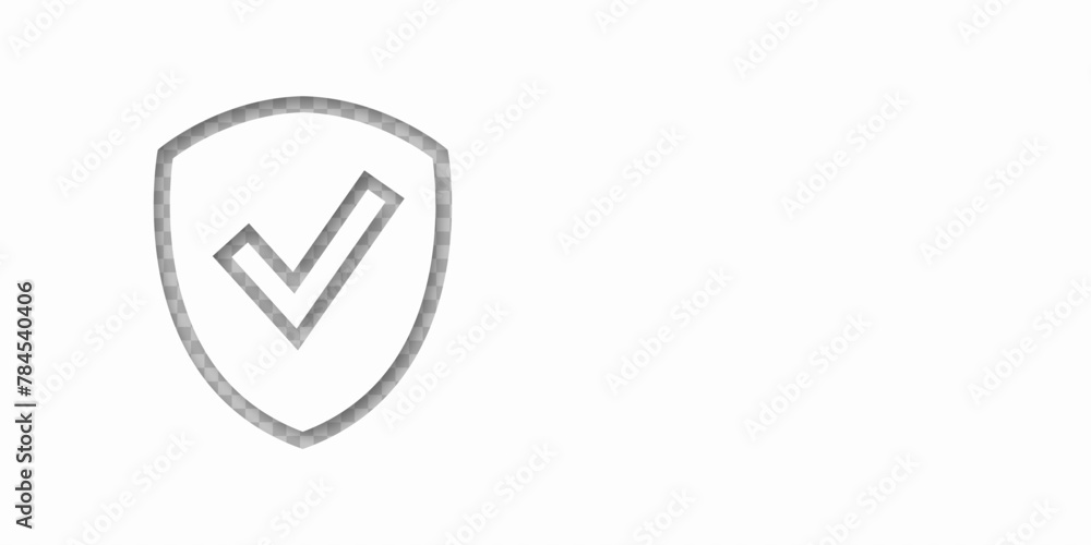 Poster shield with check icon banner. concept security protection. copy space. safe information. place your