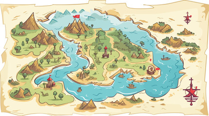 Treasure map icon cartoon vector illustration 2d flat