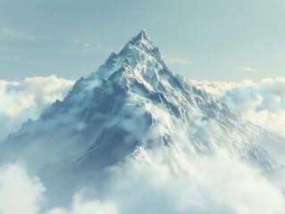 Rugged Mountain Peak Piercing Clouds Realist Photography Landscape Scene.
