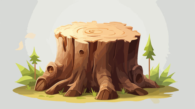 Tree stump 2d flat cartoon vactor illustration isolated