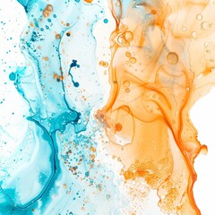 Alcohol Abstract. Orange and Contrast Stains. Frosty Background Spil.