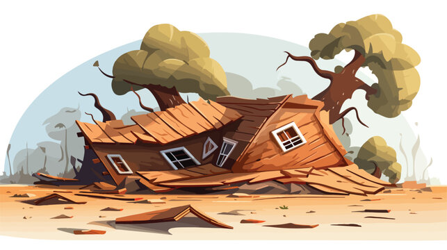 Trees Their Constructions Collapsed House Roof Clay