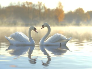 Elegant Swans Gliding Serenely Across Calm Waters - Peaceful Nature Scene