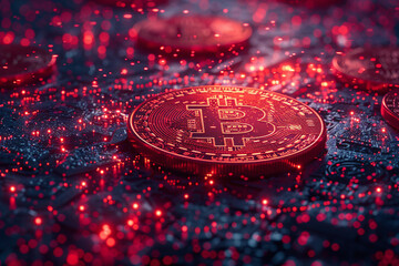 Exploring the Volatile Bitcoin Market: A Red and Maroon Journey - obrazy, fototapety, plakaty