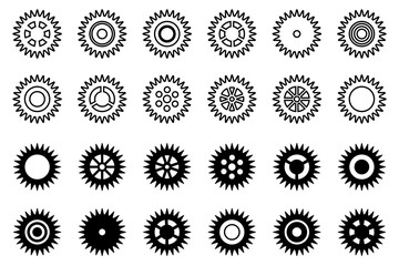 Gears icon set. Setting gears icon. Collection of mechanical cogwheels. White background. Vector illustration with black sprocket sign icons design element. - obrazy, fototapety, plakaty