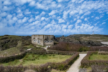 Belle-Ile in Brittany, the lighthouse and house of the Pointe des Poulains, typical seascape
- 784542237