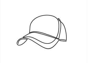 Single continuous line drawing hiking adventure cap hat, trip, travel, camping. Travel accessory, hiking clothes. Doodle element for design, print, card, sticker. One line draw vector illustration