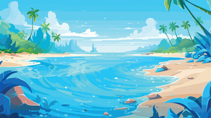 Fototapeta na wymiar Tropical blue water .. 2d flat cartoon vactor illustration