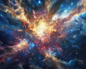 Cosmic Explosion in Vibrant Space Nebula