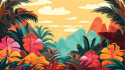Fototapeta na wymiar Tropical Plants Palms and Leaves Vector . Pop Art s