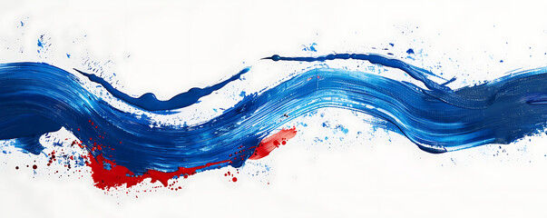 Abstract splash blue red and white brush stroke oil paint smear line on white background. generative ai