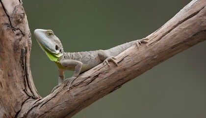 A Lizard Perched On A Twisted Tree Branch - obrazy, fototapety, plakaty