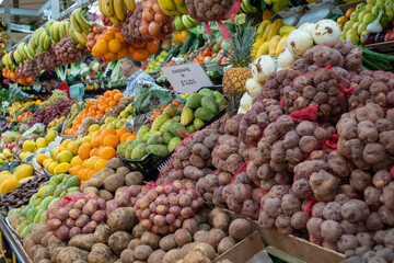 Santa Cruz de Tenerife, Tenerife, Spain - 08.12.2023: Fresh vegetables on display in market