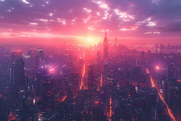 Sunset View of Modern City with Advanced Urban Connectivity - obrazy, fototapety, plakaty