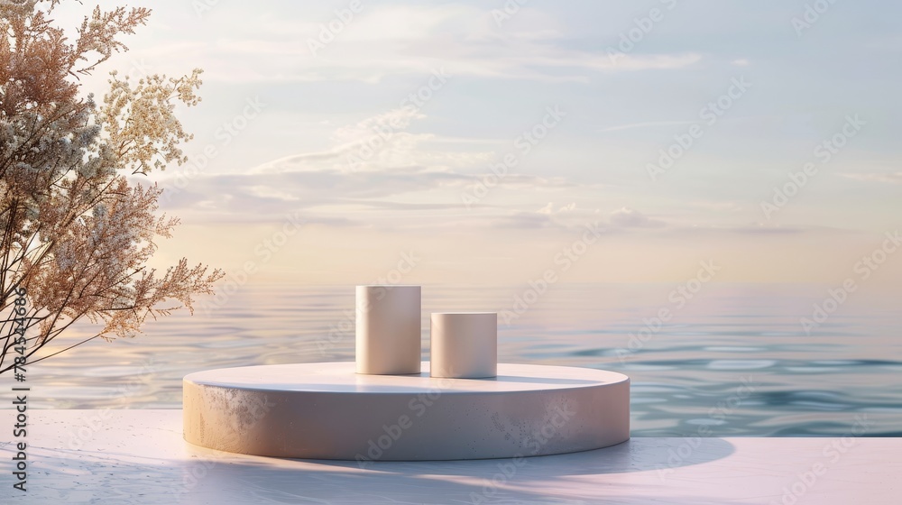 Poster this backdrop is perfect for displaying cosmetic products. an abstract 3d scene composition backgrou