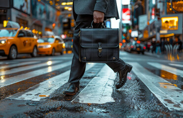 Businessman crossing the street holding his briefcase - 784544680