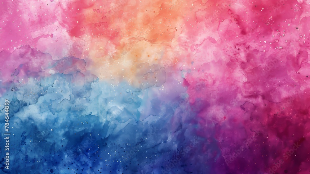 Aufkleber an abstract colorful background with a watercolor paper texture.